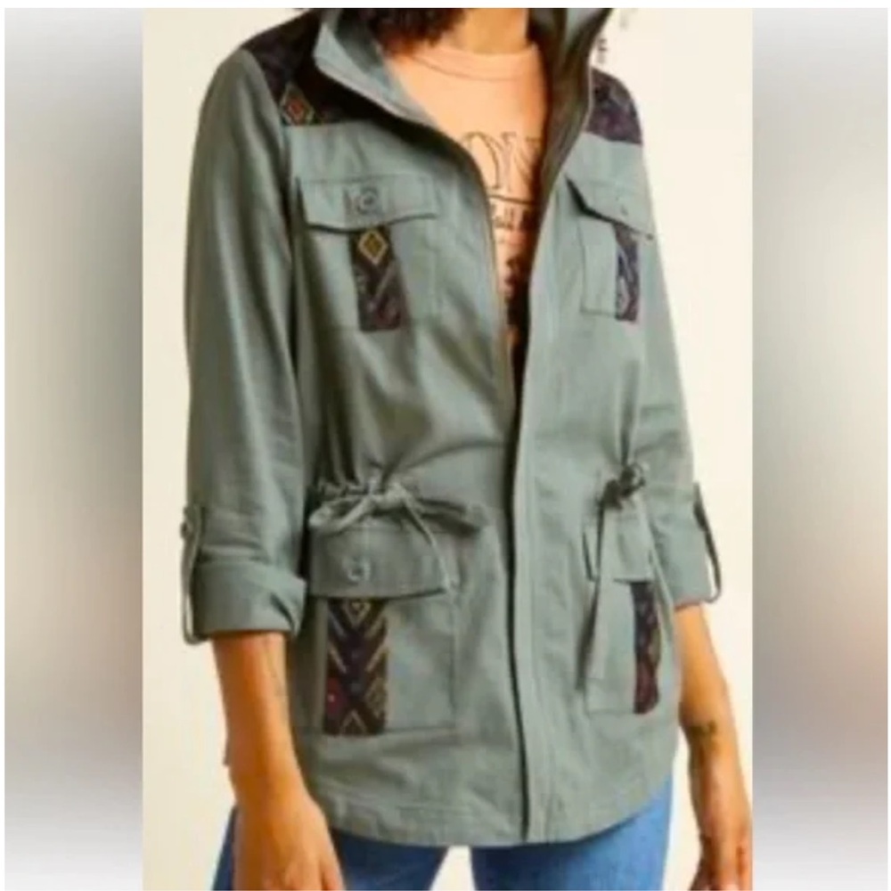 ModCloth Utility Green Aztec Embroidery Jacket M